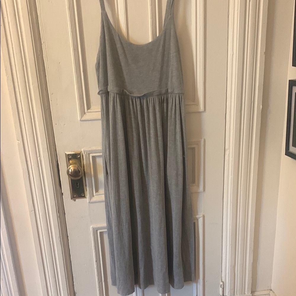 LOFT Gray Spaghetti Strap Sundress Midi